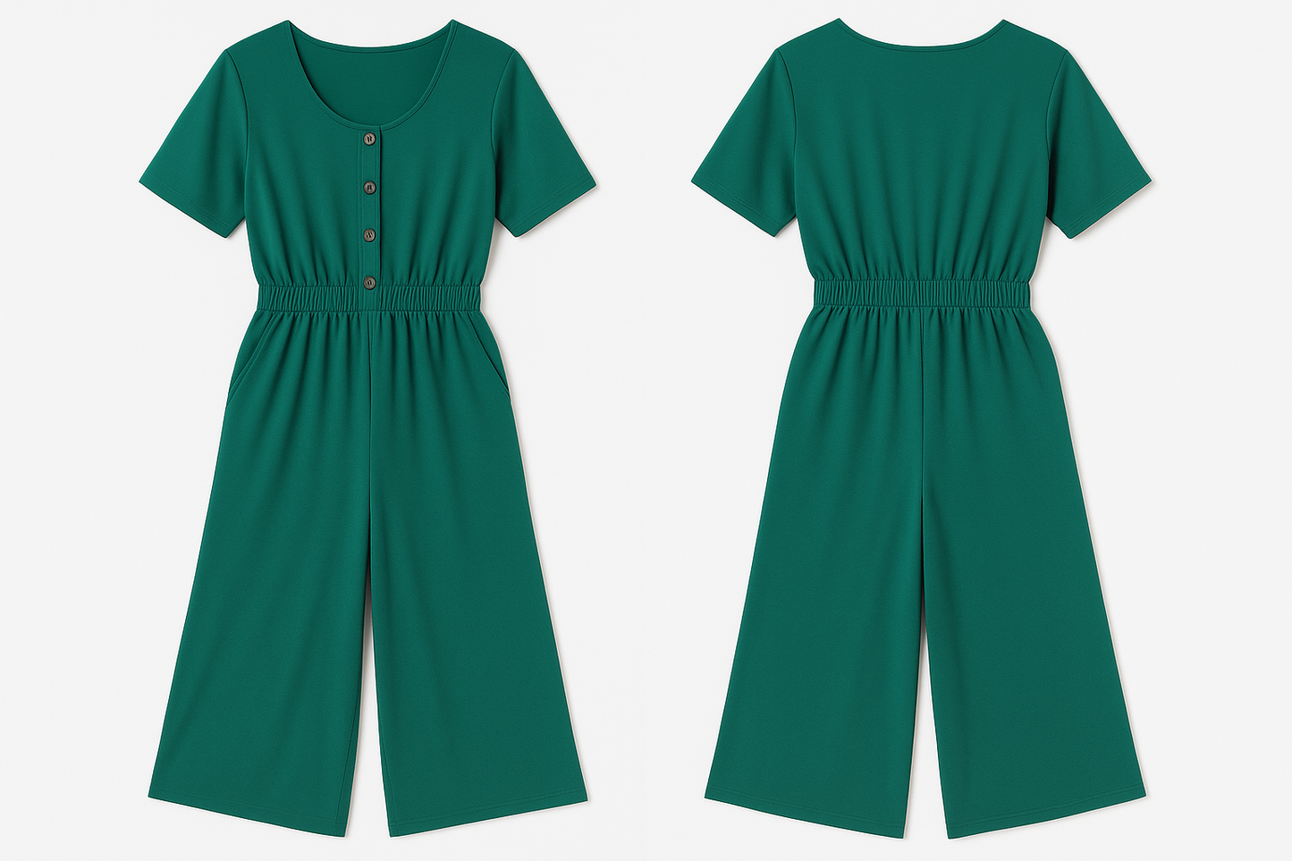 chic and comfortable green short-sleeve jumpsuit