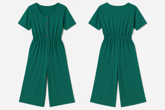 chic and comfortable green short-sleeve jumpsuit