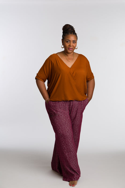 Burgundy White Speckled Wide Legged Pants