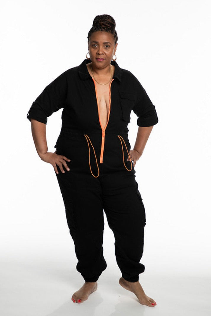 Black Utility Cargo Jumpsuit