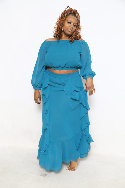 Teal 2 piece Skirt Set