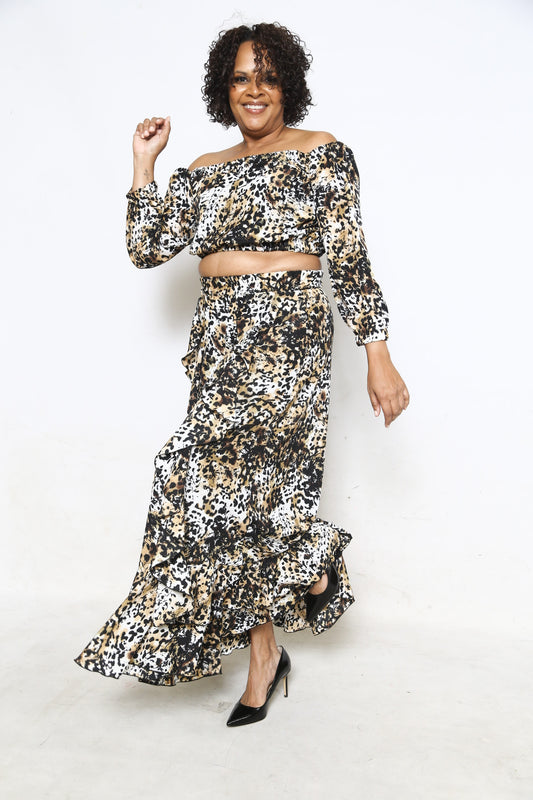 Cheetah 2 piece skirt set
