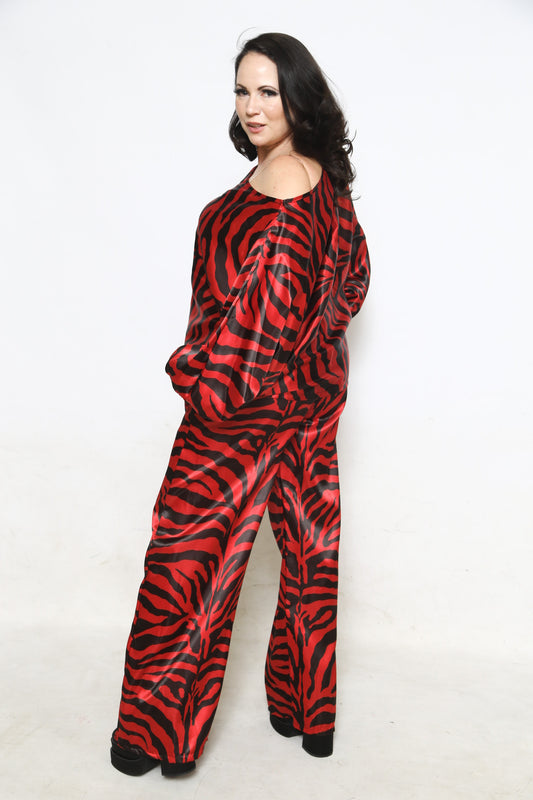 Off shoulder Black & Red Pants Set
