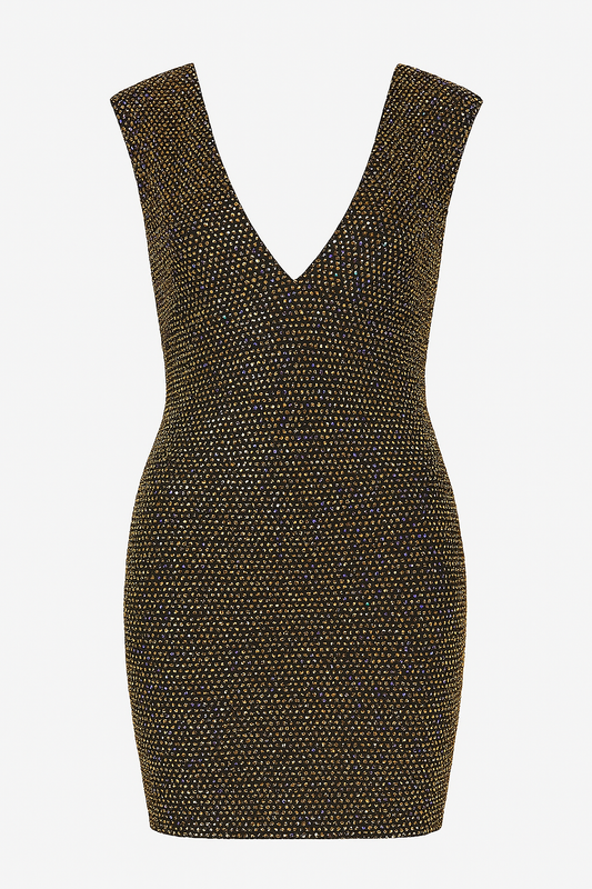 Black & Gold Deep V Dress “Golden Hour Sequin Mini”